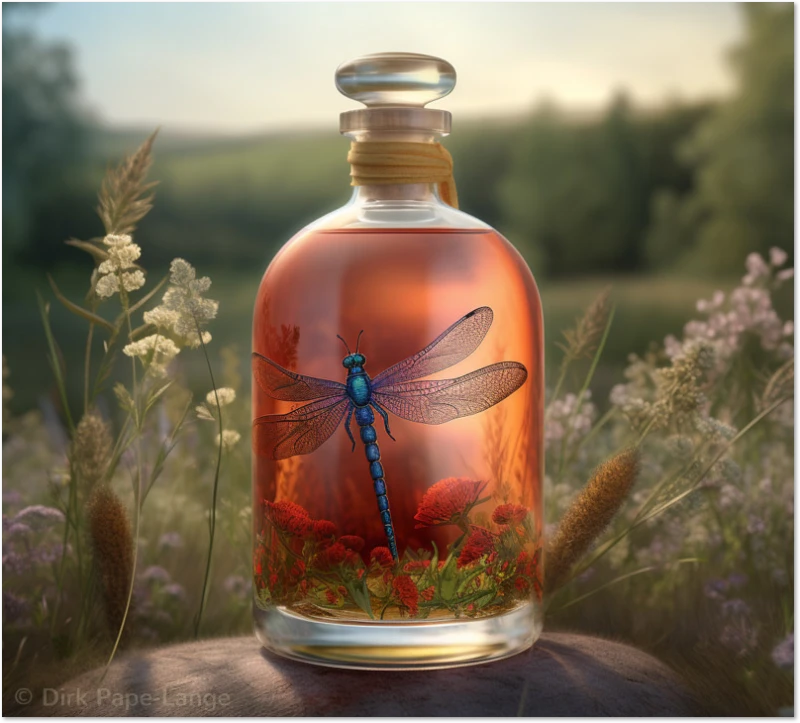 Libelle auf einer Flasche So sehen KI´s Libellen
